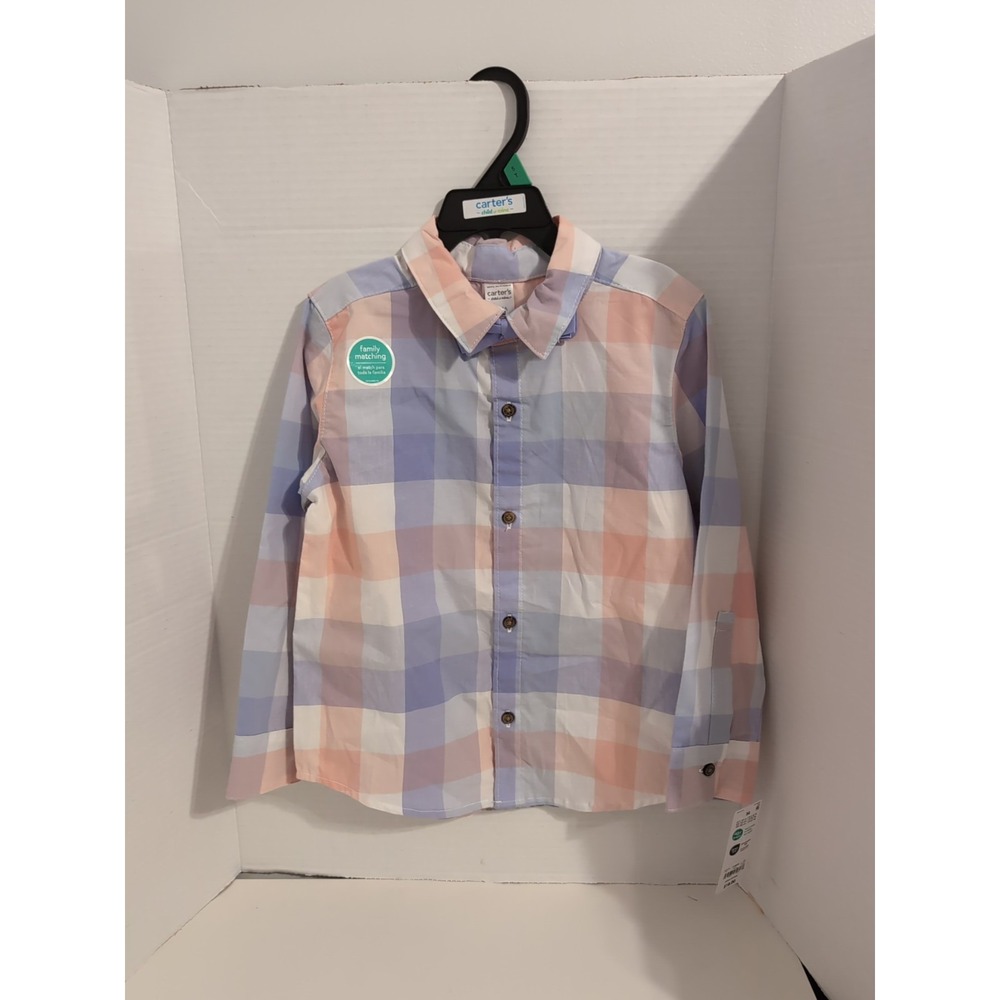 New Carter's Boys 5T Pastel Checkered Button Down Dress Shirt‎ & Bowtie